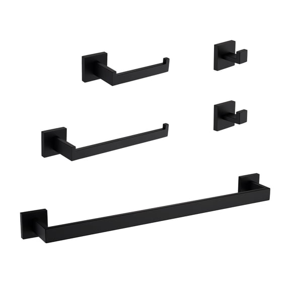 5-Piece Bathroom Hardware Set, Matte Black Stainless Steel Wall Mounted Bath Towel Bar Set with Bold Design