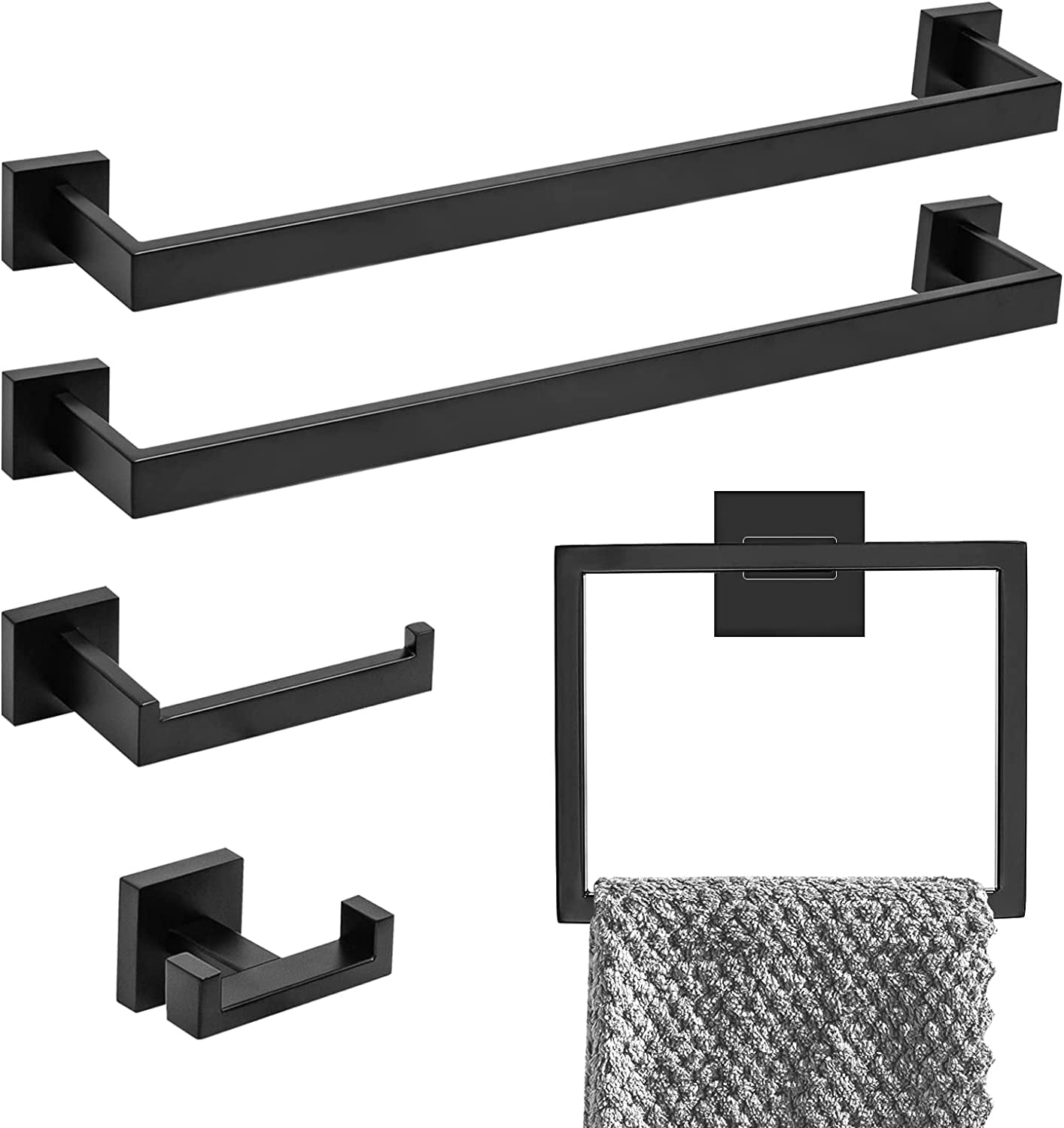 Matte Black Stainless Steel 5-Piece Bathroom Hardware Set