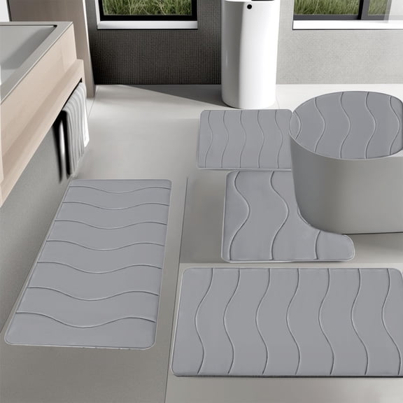 5 Piece Bathroom Rug Set, Non-Slip Latex Backing Bath Mats, Soft Water Absorbent Foam Bath Mat Set Machine Washable for Home Bath, Toilet, Shower Area