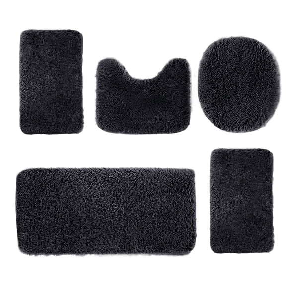 5 Piece Bathroom Rugs Sets with Adjustable Toilet Seat Cover Machine Washable Bath Rug Set Non Slip Solid Bath Mat Set Shaggy Bathroom Floor Mats for Luxury Bathroom Decoration