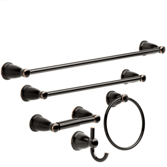 5-Piece Bathroom Set Oil-Rubbed Bronze 18', 24' Towel Bar Racks, Toilet Paper Holder, Ring, Hook