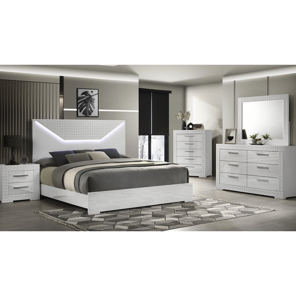 5-Piece Bedroom Set with LED Headboard and Quilted Mirror / Combine Style and Function in Bedroom