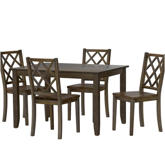 5-Piece Bistro Brown Dining Table Set for 4, Transitional Style Kitchen & Breakfast Nook Furniture