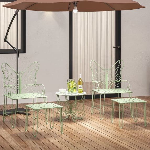 5-Piece Bistro Set, 2 Chairs&1 Table&2 Ottomans, Patio Outdoor Furniture Conversation Sets for Yard, Garden, Green