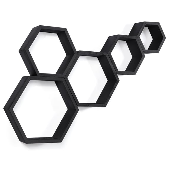 5-Piece Black Hexagon Wall Shelves Set Decorative Floating Shelves for Living Room Bedroom
