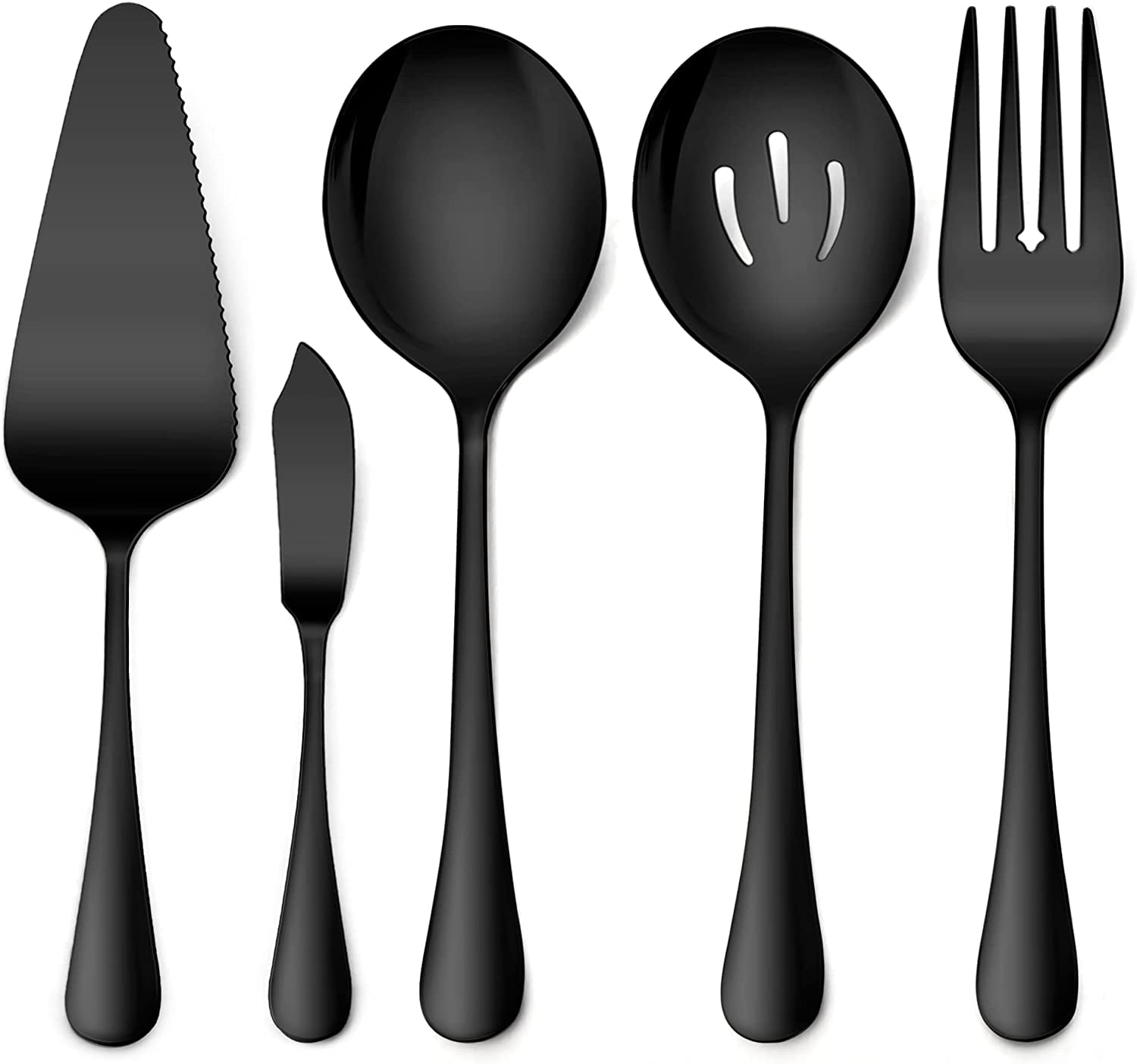 5Piece Black Serving Utensils Set, Premium Stainless Steel Serving Set