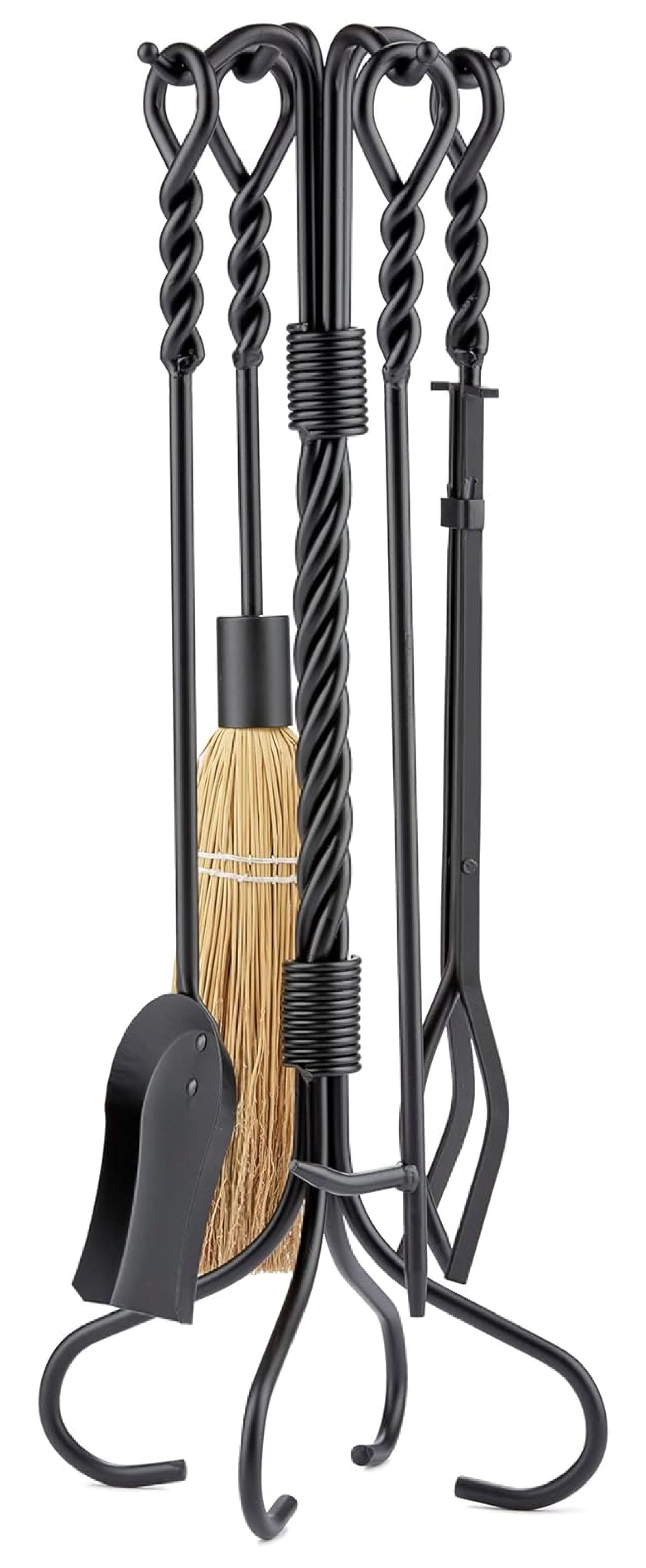 Dagan Black Wrought Iron 5-Piece Fireplace Tool Set with Twist Handles