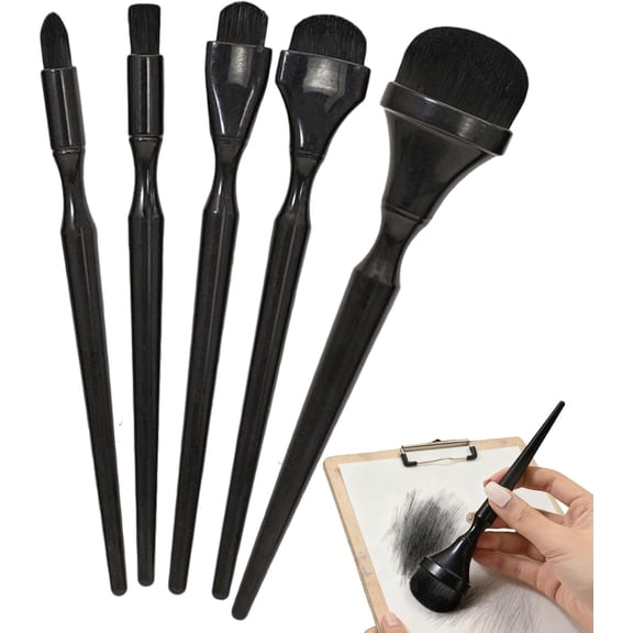 5-Piece Blending Brush Set for Charcoal, Acrylic, Oil, Watercolor, Gouache, Soft Synthetic Fibers for Hand Painting, Sketching, Shading, and Craft Projects