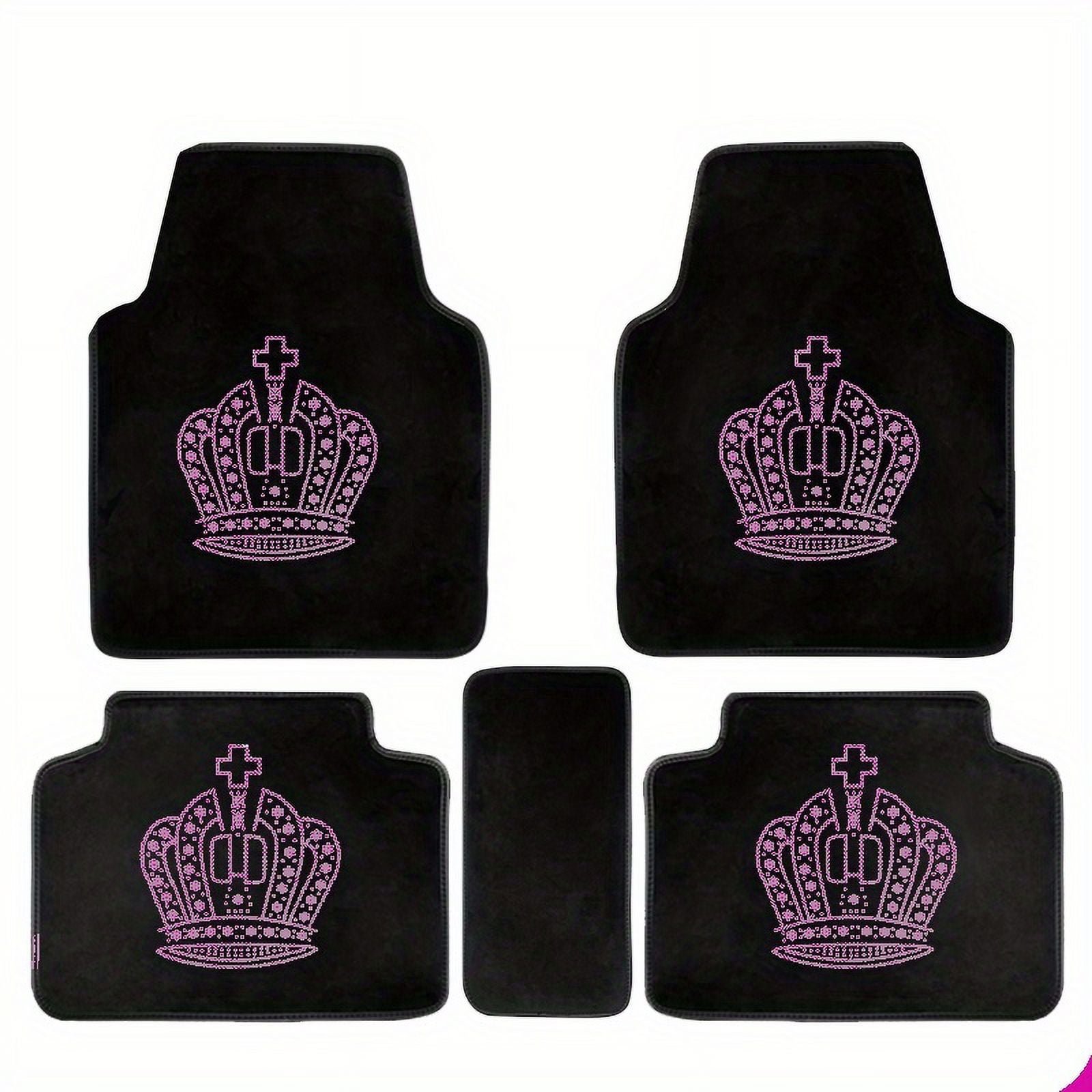 5Piece Bling Crown Rhinestone Car Floor Mats Plush Soft Surface