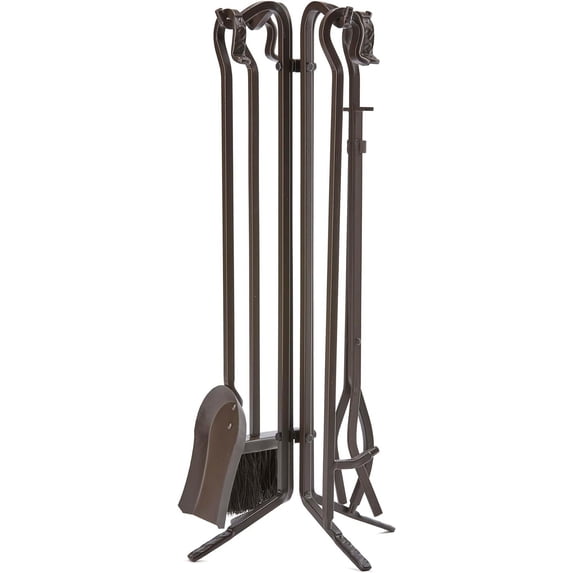 5-Piece Bronze Fireplace Tools Set with Crook Handles (F-1614)