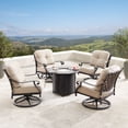 thumbnail image 1 of 5-Piece Brown and Black Outdoor Patio Round Fire Table with Four Swivel Rocking Chairs 34", 1 of 4