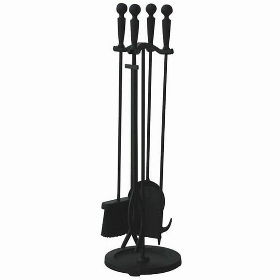 5 Piece Brushed Black Finish Fire Set with Double Rods
