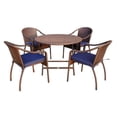 thumbnail image 1 of 5 Piece Cafe Curved Back Chairs & Folding Wicker Table Dining Set, Blue Cushion, 1 of 1