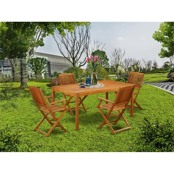 5 Piece Cameron Acacia Wood Courtyard Dining Set - Natural Oil
