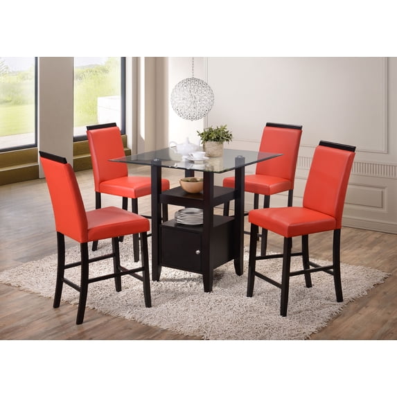 5 Piece Cappuccino Wood & Glass Square Counter Height Kitchen Dinette ...