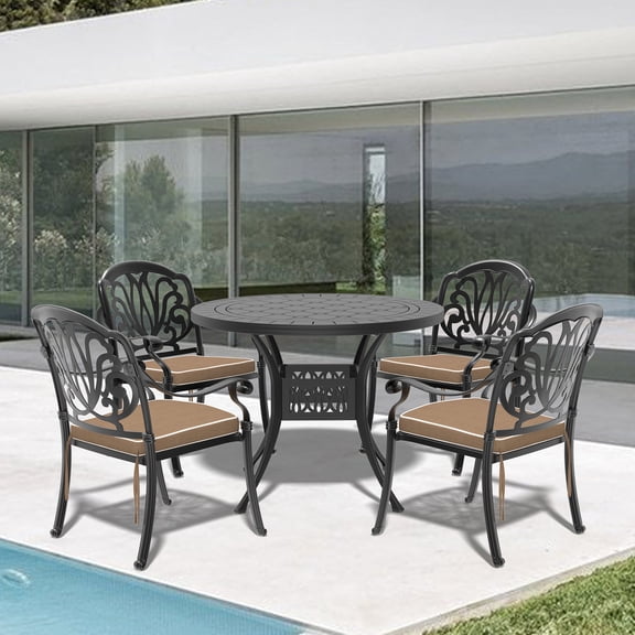 5-Piece Cast Aluminum Patio Set | Ideal for Garden Gatherings | Rust-Resistant Frame | Comfortable Backrests and Armrests