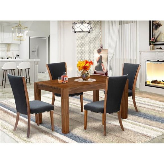 5 Piece Celina Dining Table Set - Sand Blasting Antique Walnut & Black