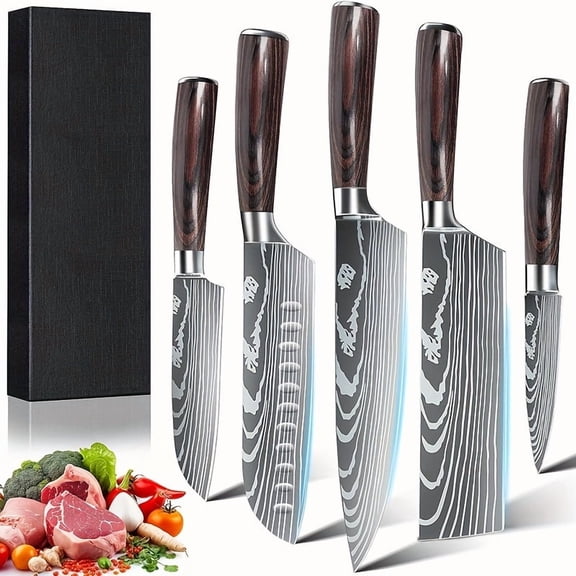 5 Piece Chef Knife Set Japanese Kitchen Knives, High Carbon Stainless Steel Blades