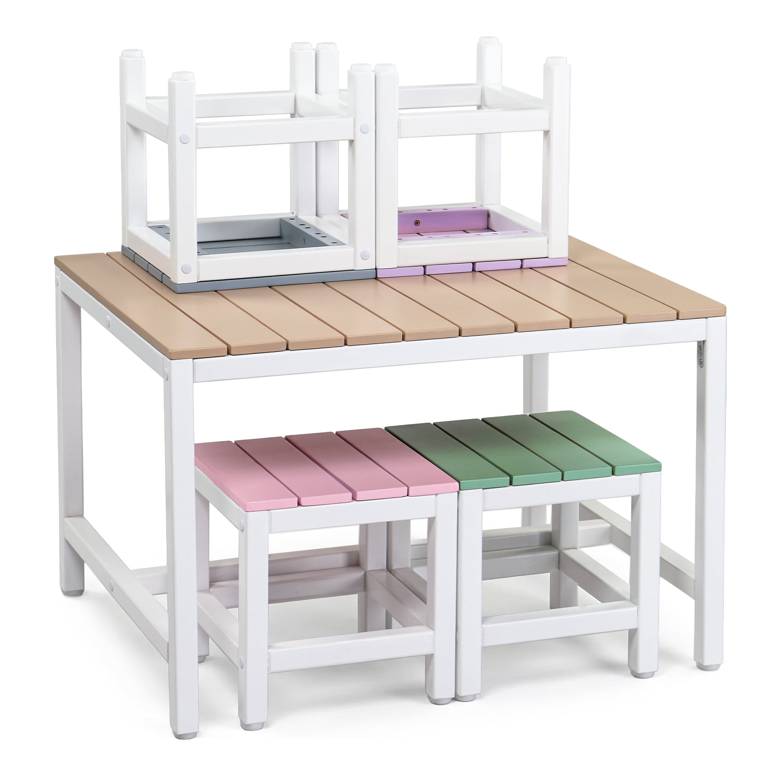 5-Piece Children'S Patio Table And Chair Set (1 Table + 4 Stools), 29.5in