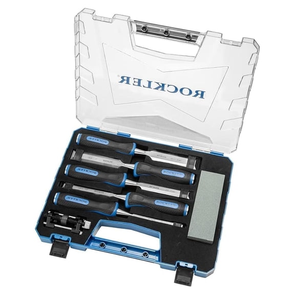 5-Piece Chisel Set Woodworking w/Honing & 2-Sided Sharpening Stone - Vanadium Steel Chisel Knife for Heavy Chopping w/Polypropylene Handle - Finely Crafted Hand Tools for Woodworking