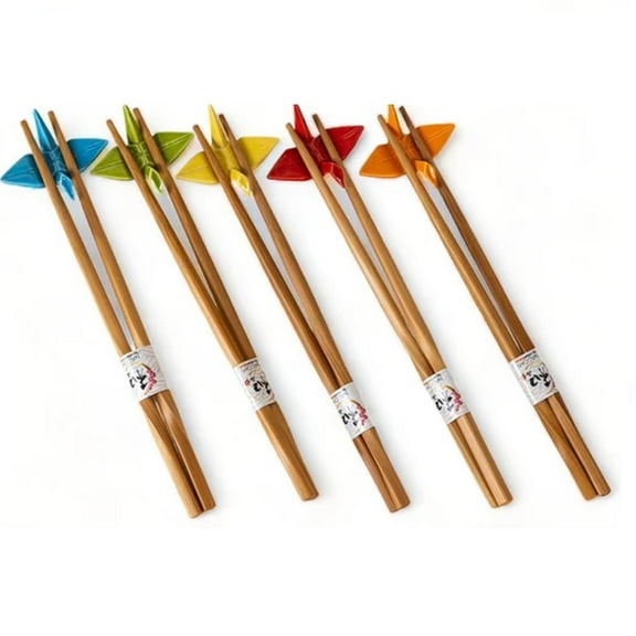 5 Piece Chopsticks and Origami Crane Porcelain Chopsticks Rest Set