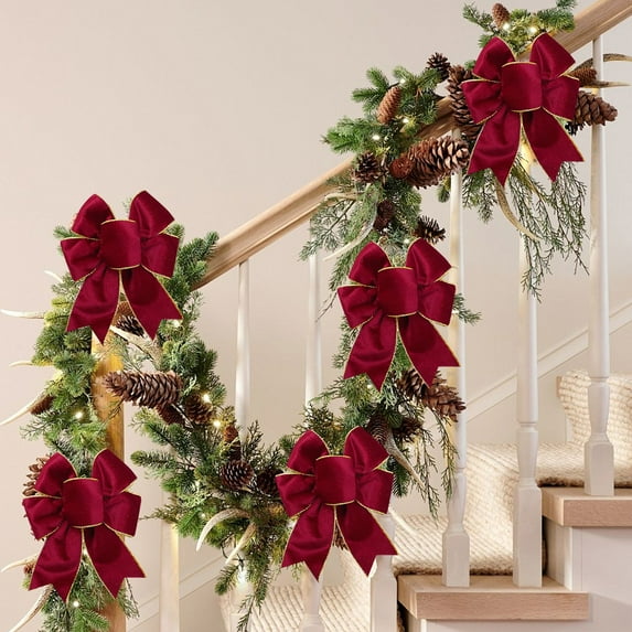 5-Piece Christmas Bow Set, Velvet Tree Bows, Holiday Decoration Bows, Festive Bow Ornaments, Christmas Tree Accents, Decorative Gift Bows, Seasonal Hanging Decorations, Red Blue Yellow Beige