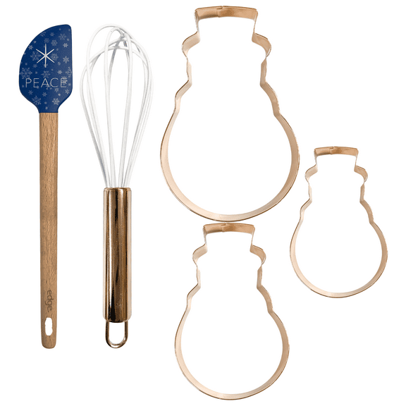 5 Piece Christmas Holiday Mini Baking Set  Spatula, Whisk & Snowman Cookie Cutters for Christmas Cookies & Holiday Treats