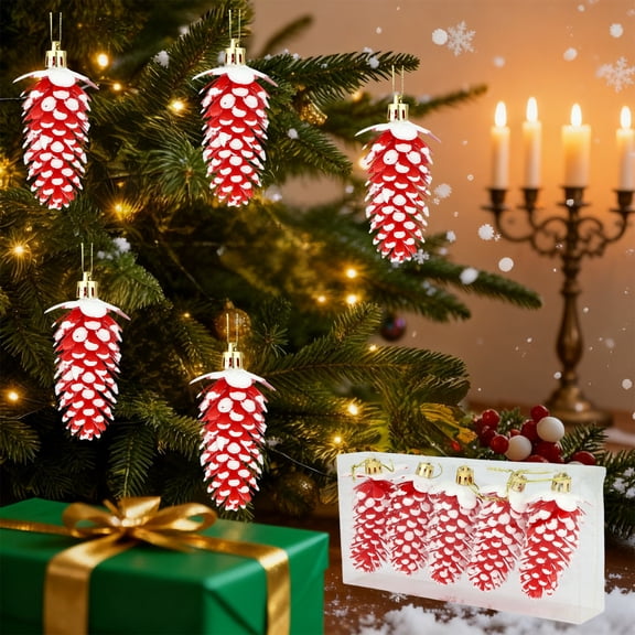 5 Piece Christmas Pinecone Ornaments Set 3.5 Inch Realistic Textured Plastic Pine Cones for Tree Wreath Garland Mantel Decor Holiday Home Festive Decorations