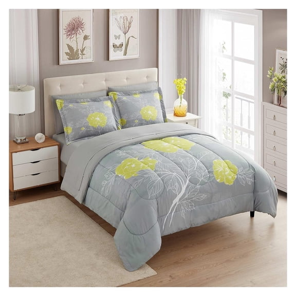 5 Piece Comforter Set Bag Solid Color All Season Soft Down Alternative Blanket & Luxurious Microfiber Bed Sheets, Florence, Twin