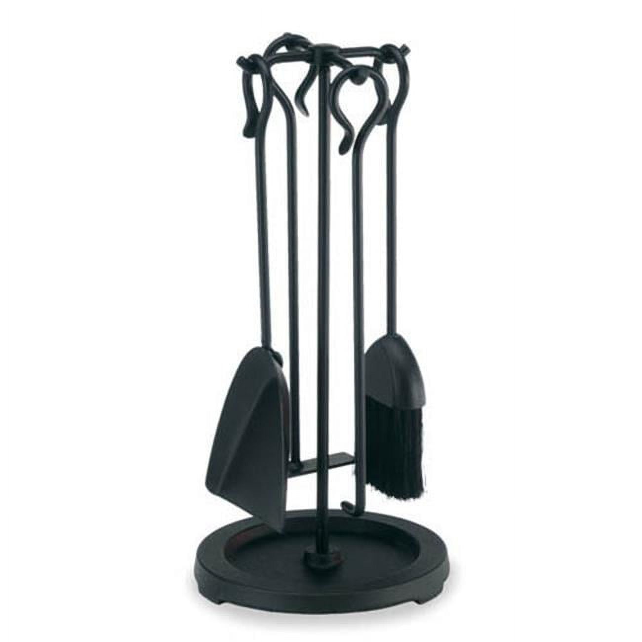 Compact Matte Black Iron Fireplace Tool Set with Stand