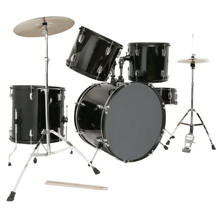 product image of 5 Piece Complete Adult Drum Set Cymbals Full Size Kit w/ Stool & Sticks Black
