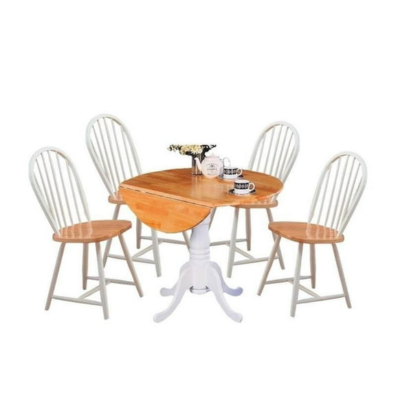 5 Piece Cottage Style Dining Set with Dining Chairs and Dining Table in White and Natural