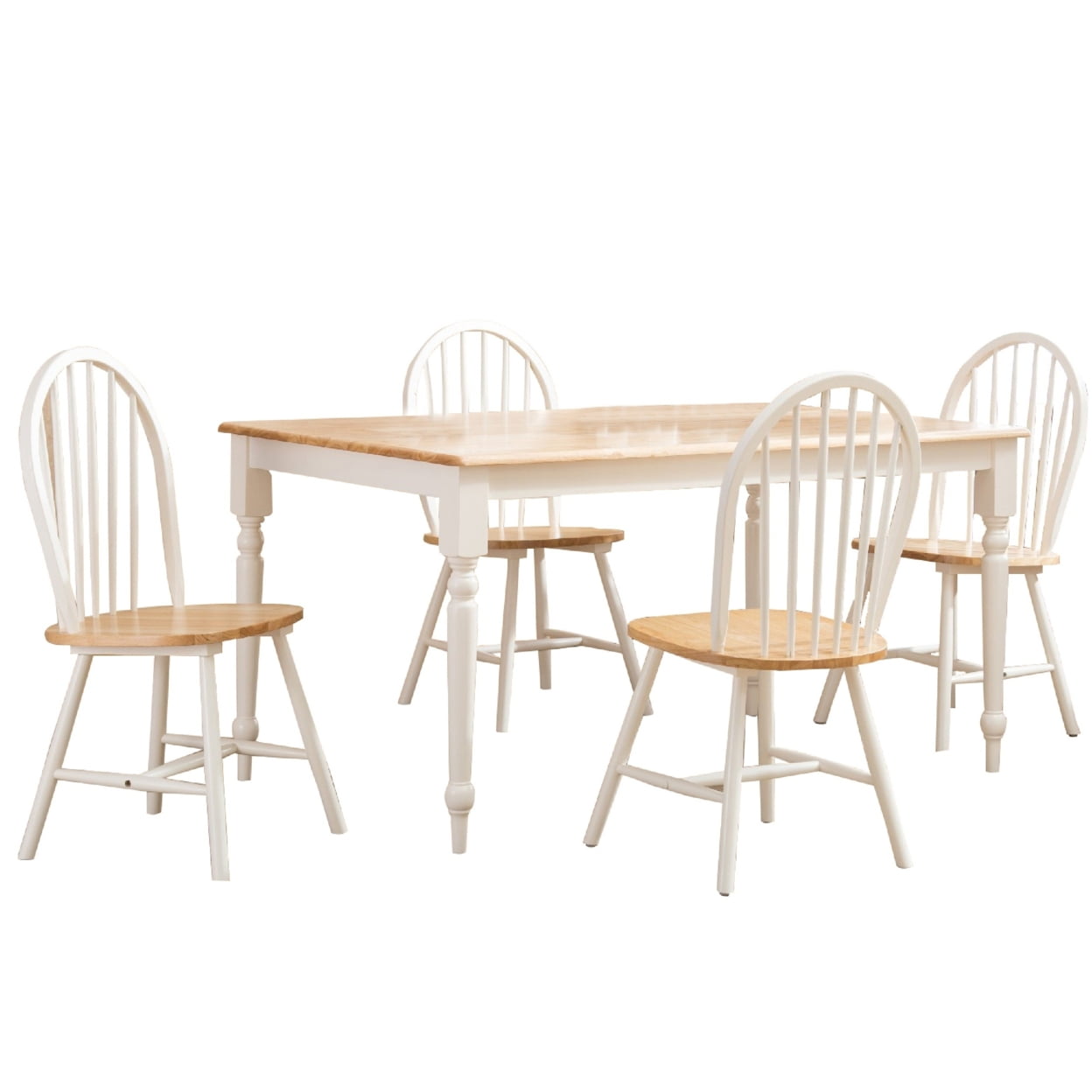 5 Piece Cottage Style Dining Table Set 4 Windsor Back Chairs White ...