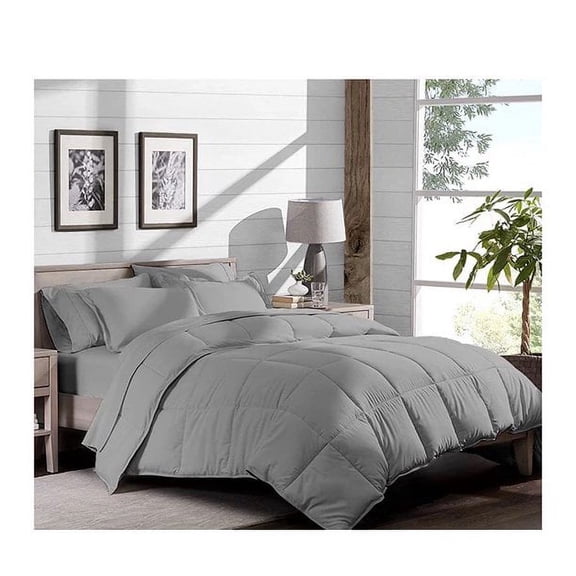 5 Piece Cotton Blend Comforter Sets  All Season Soft Down Alternative Comforter & Luxurious  Bed Sheets, Queen, Gray.