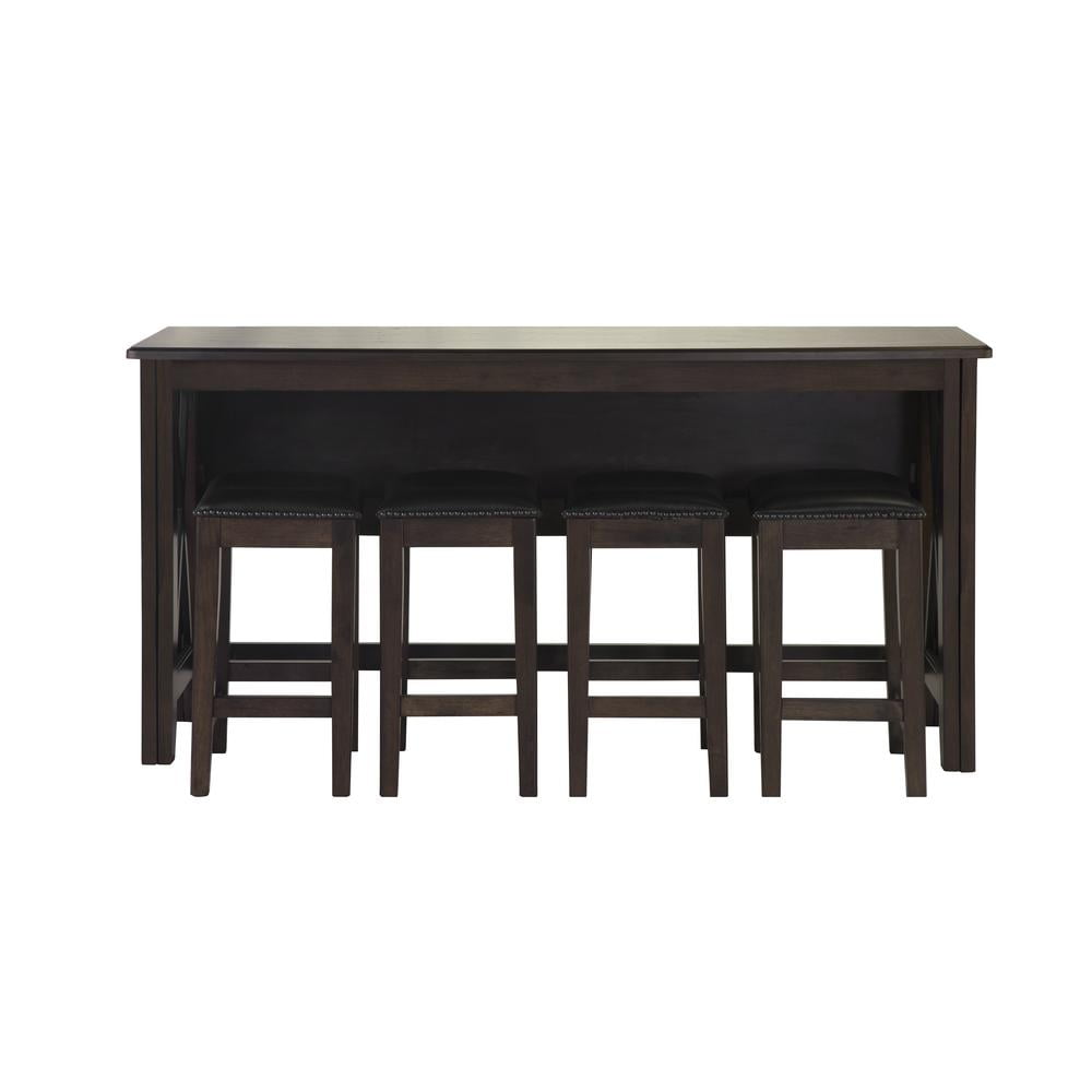 Carmina Dark Brown Hardwood Drop Leaf Counter Set with 4 Stools