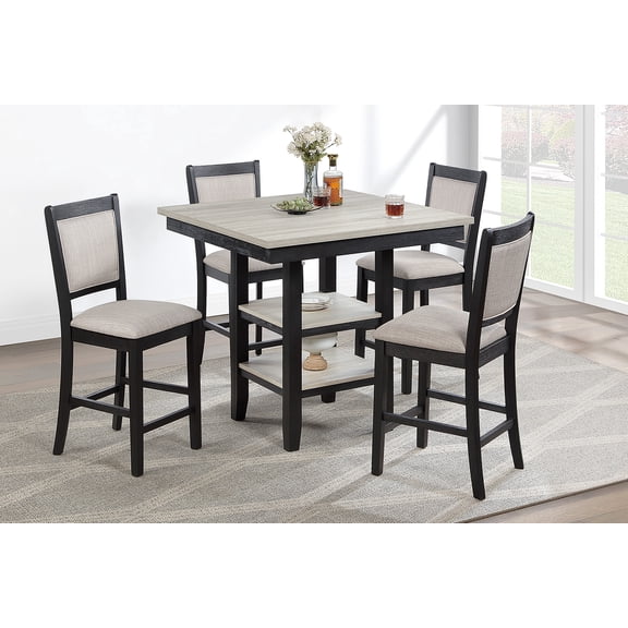 5-Piece Counter Height Dining Set In Two-Tone Finish With Upholstered Chairs