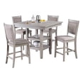 thumbnail image 1 of Benjara 5 Piece Counter Height Dining Set- Table & 4 Chairs- Padded Seats- Gray, 1 of 5