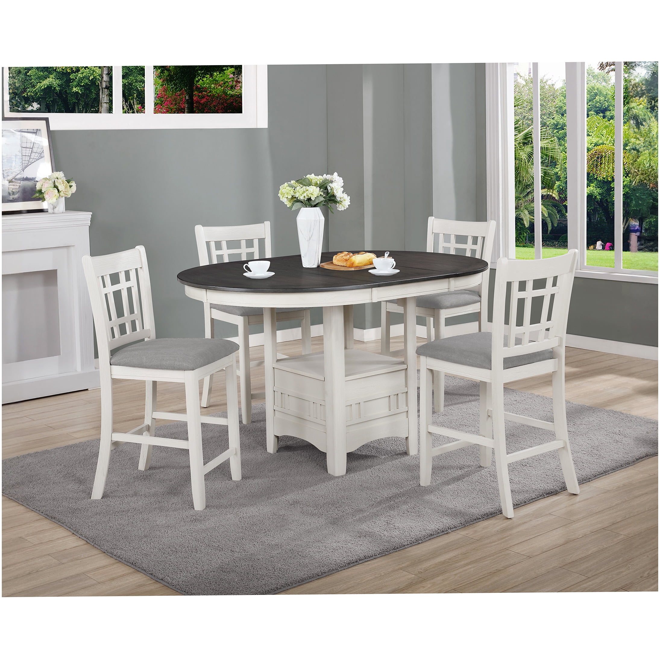 5-Piece Counter Height Dining Set with Extendable Table and Upholstered ...