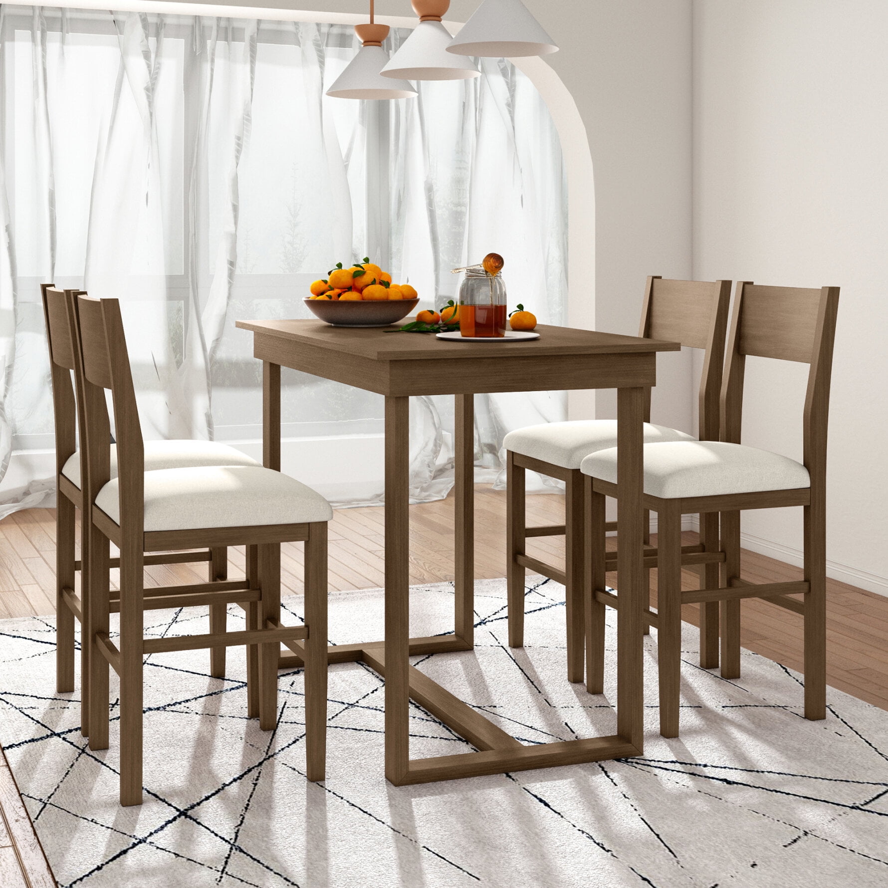 5 Piece Counter Height Dining Table Set with 4 Chairs for Small Space Farmhouse Kitchen Dining Set for 4 Persons Wooden Dining Table Set Rustic Nature Walmart