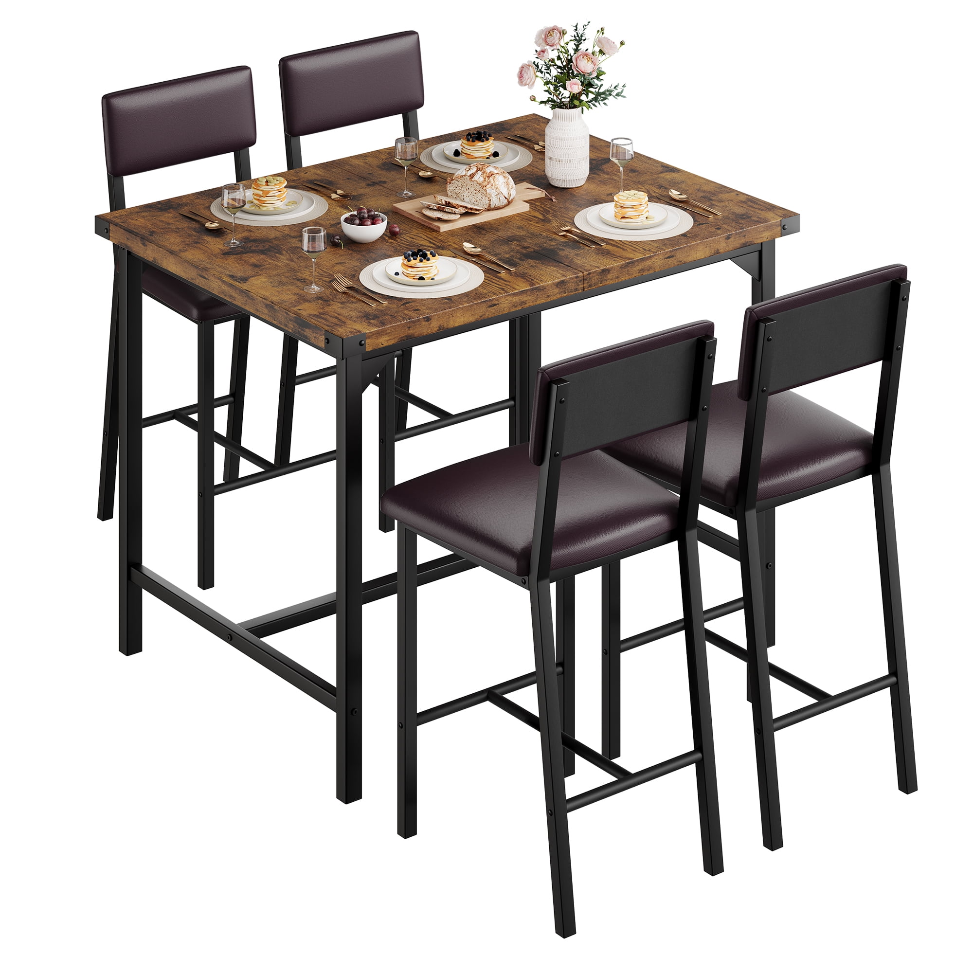 5-Piece Counter Height Dining Table Set for 4 – Table with Footrest ...