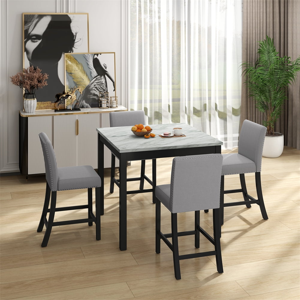 5-Piece Counter Height Dining Table Set for 4, Modern Square Kitchen Table And 4 Upholstered ...