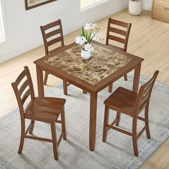 5-Piece Counter Height Dining Table Set with 38'' Square Dining Table and 4 Chairs,Space Saving Design,Brown