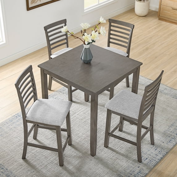 5-Piece Counter Height Dining Table Set with 38'' Square Dining Table and 4 Chairs,Space Saving Design,Gray