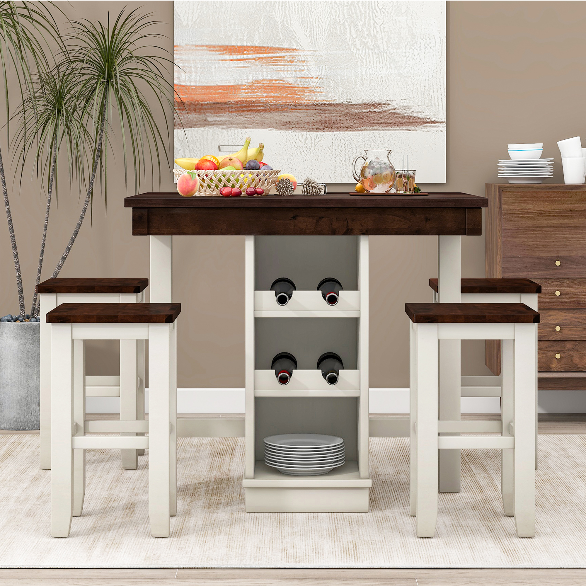 5 Piece Counter Height Kitchen Dining Set with 3Tier Adjustable