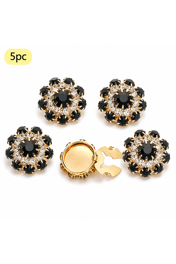 5-Piece Crystal-Stud Cufflinks Set, 2.2 x 2.2 cm Copper Dress Shirt Sleeve Buttons, Luxe French Style, Sparkling Rhinestone Accents, Versatile Men & Women Accessory for Formal and Casual Wear