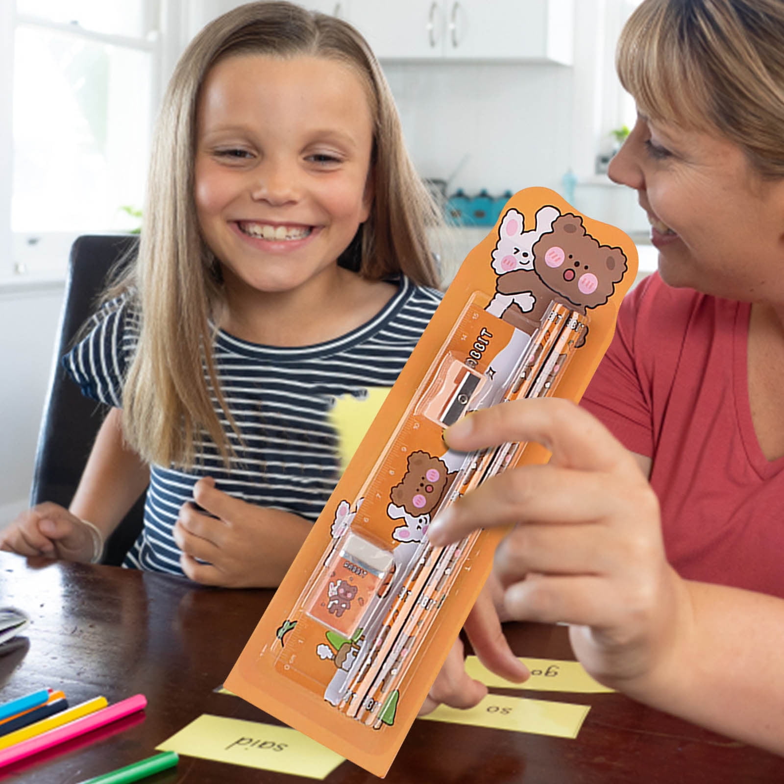 5-Piece Cute Sch00I Stationery Set for Klds - Pencil, Eraser, Ruler ...