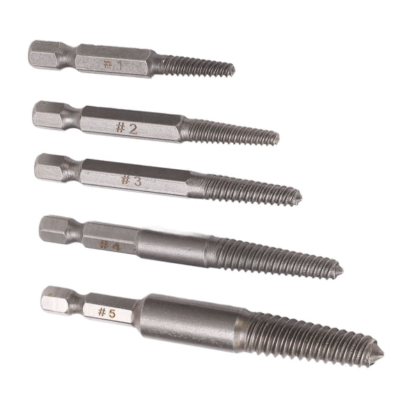 5-Piece Damaged Screw Extractor Set - 1/4 Inch Hex Shank Carbon Steel Screw Removal Tool for Stripped or Broken Bolts