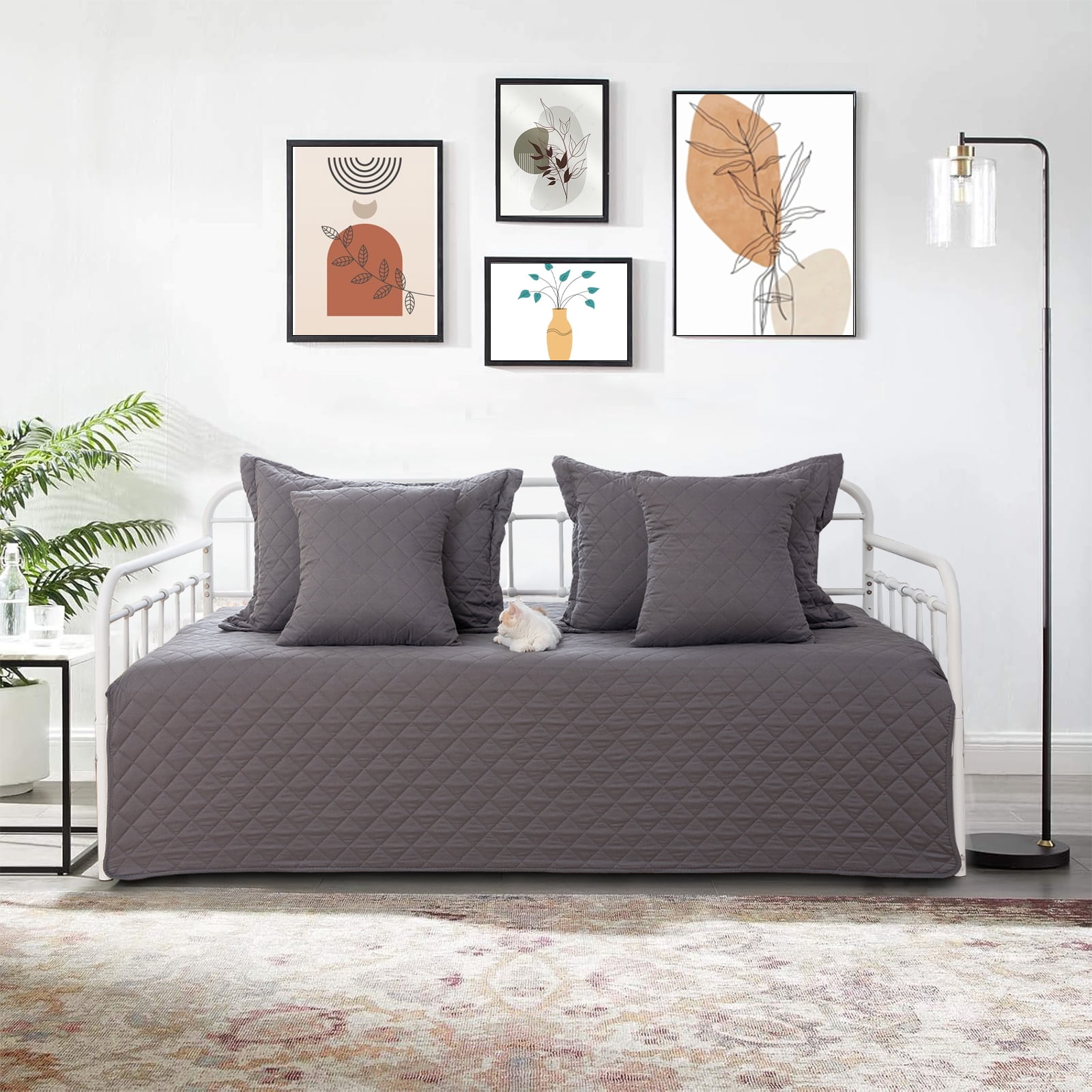 5-Piece Twin Daybed Cover Set, Gray Geometric Print Lightweight All ...