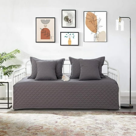 5 Piece Daybed Cover Set Twin Daybed Bedding Sets for All Season Lightweight Daybed Comforter with Matching Shams&Decorative Pillows, Double Sided-Quilting Day Bed Cover,39"x75",Gray
