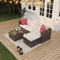 thumbnail image 1 of 5 Piece Deck Patio Furniture Set Outdoor Rattan Parlor Sofa Set All Weather Sectional Sofa with Glass Storage Table and Balcony Footstool Non-Slip Cushions Poolside Garden Porch Brown + Beige, 1 of 7